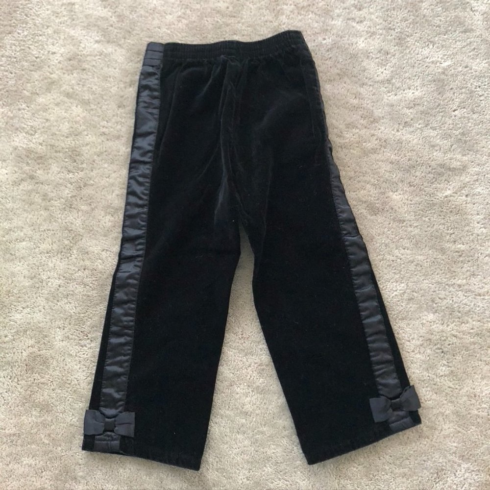 Gymboree Girls Black Velvet Satin Tuxedo Pants with Bows